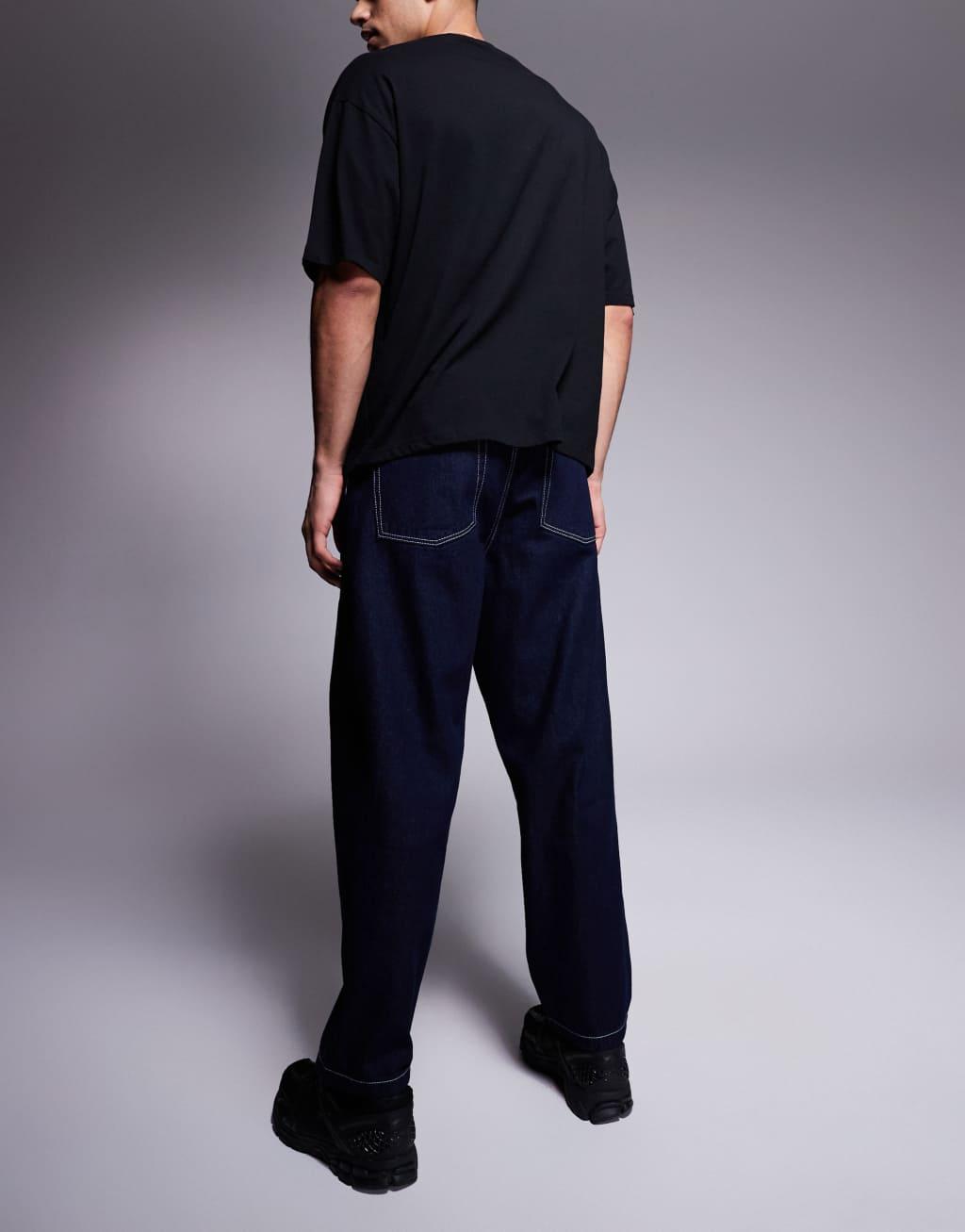 ASOS DESIGN barrel fit jeans in dark wash blue Product Image