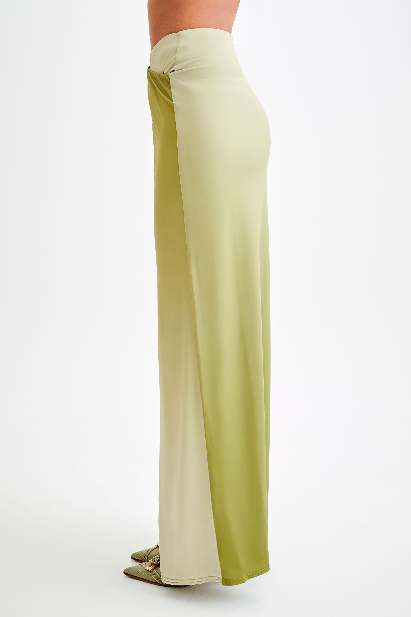 Bronwyn Slinky Ruched Maxi Skirt With Split - Ombre Vintage Olive Product Image