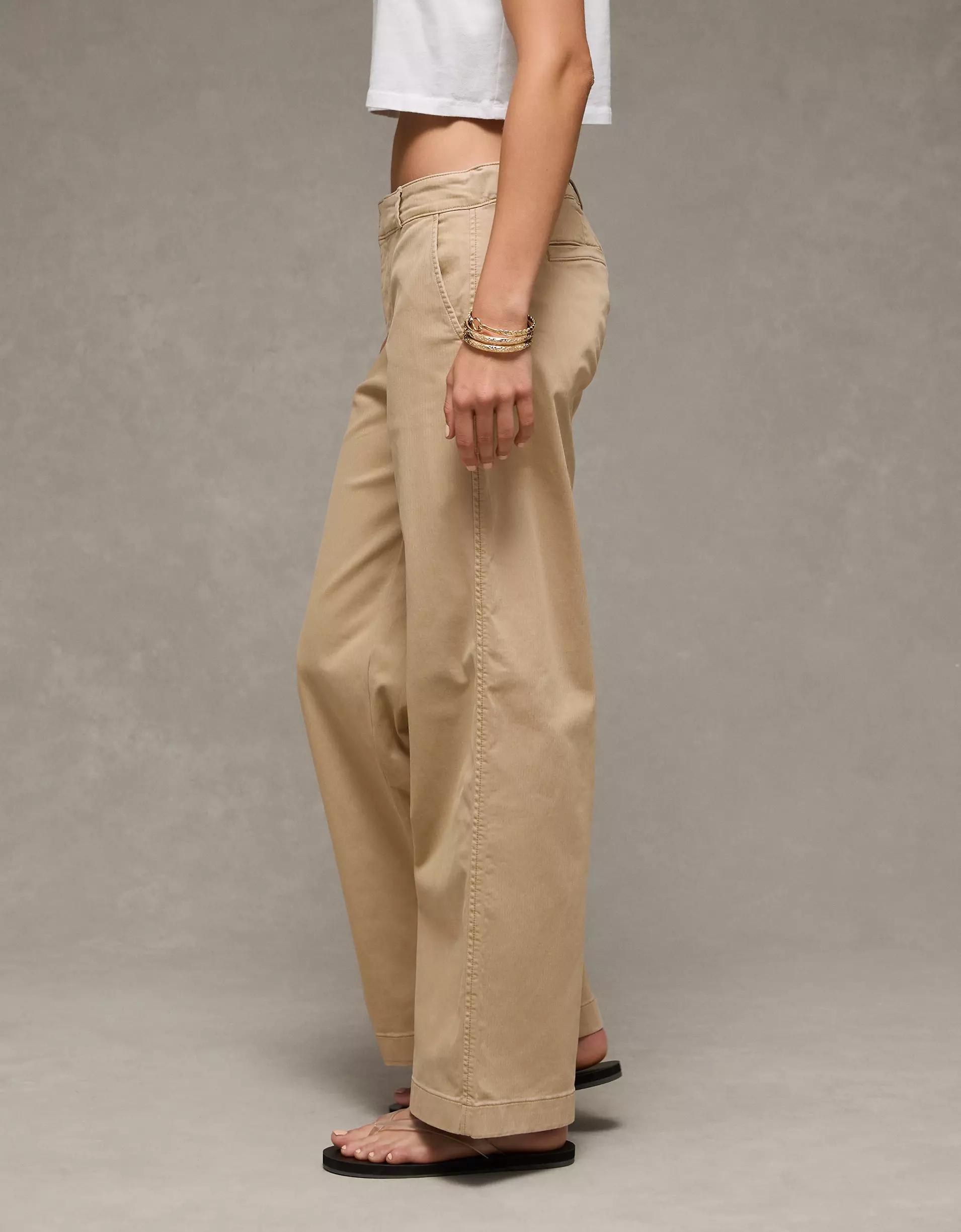 AE Stretch Low-Rise Wide-Leg Khaki Pant Product Image