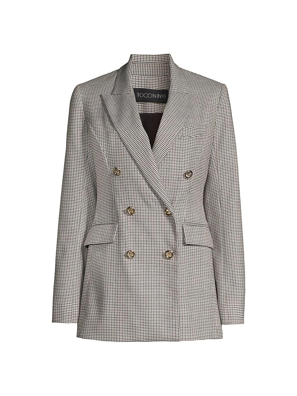 Womens Mia Double-Breasted Houndstooth Blazer - Product Image