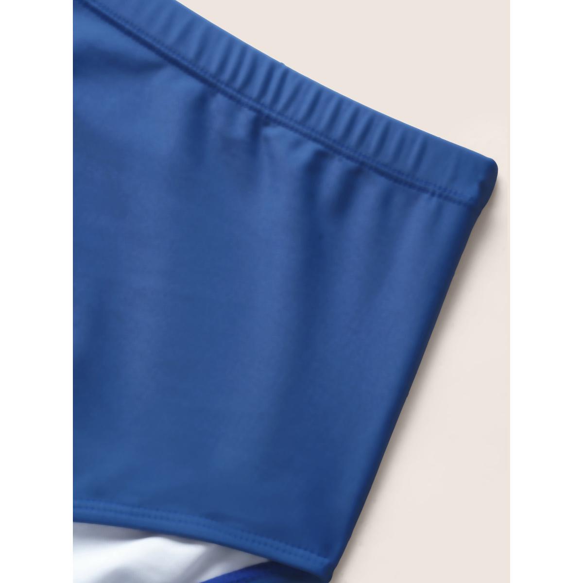 Plus Size V Neck Tropical Print Contrast Swim Dress Women's Swimwear Cerulean Beach Bodycon V-neck High stretch Curve Swim Dresses BloomChic 14-16/1X Product Image