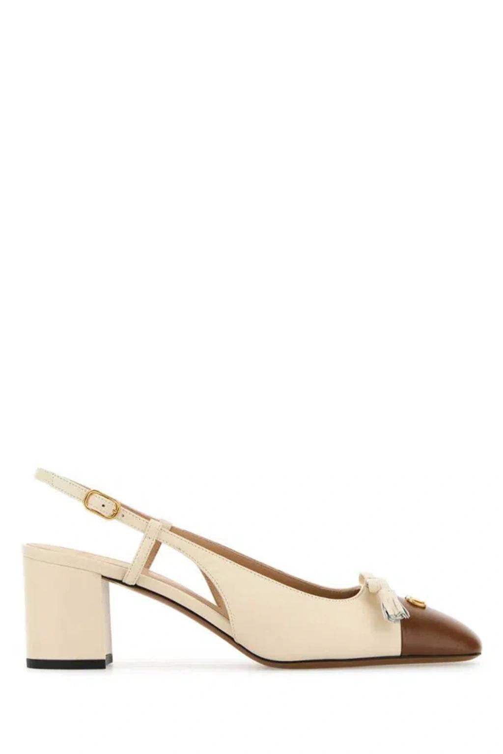 VALENTINO GARAVANI Leather Vlogo Signature Pumps With Slingback Strap In Neutral Product Image