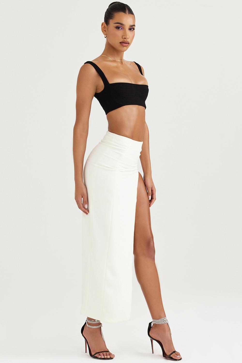 Francesca  ivory thigh split midi skirt Product Image