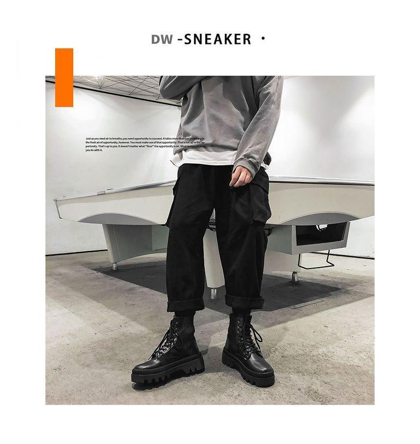 Plain Lace-Up Platform Short Boots Product Image