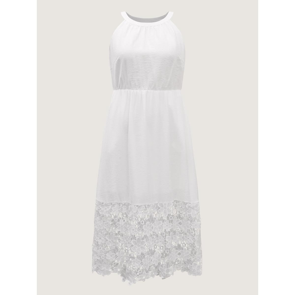 Plus Size Scalloped Lace Hem Halter Neck Midi Dress Originalwhite Women Round Neck Sleeveless Curvy BloomChic 28/5X Product Image