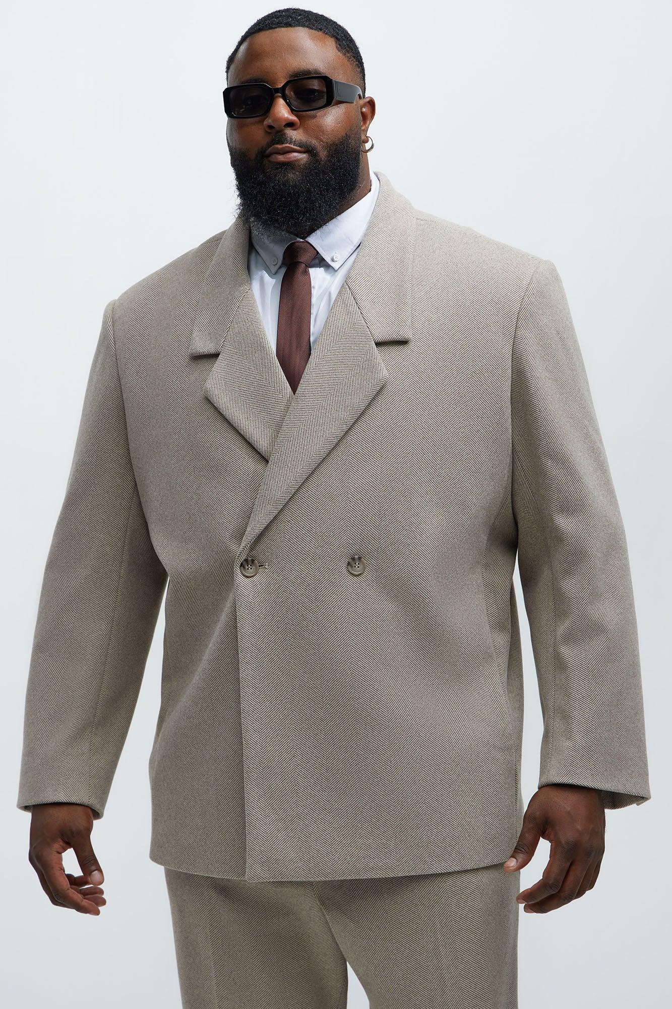 Hallron Herringbone Double Breasted Blazer - Taupe Product Image