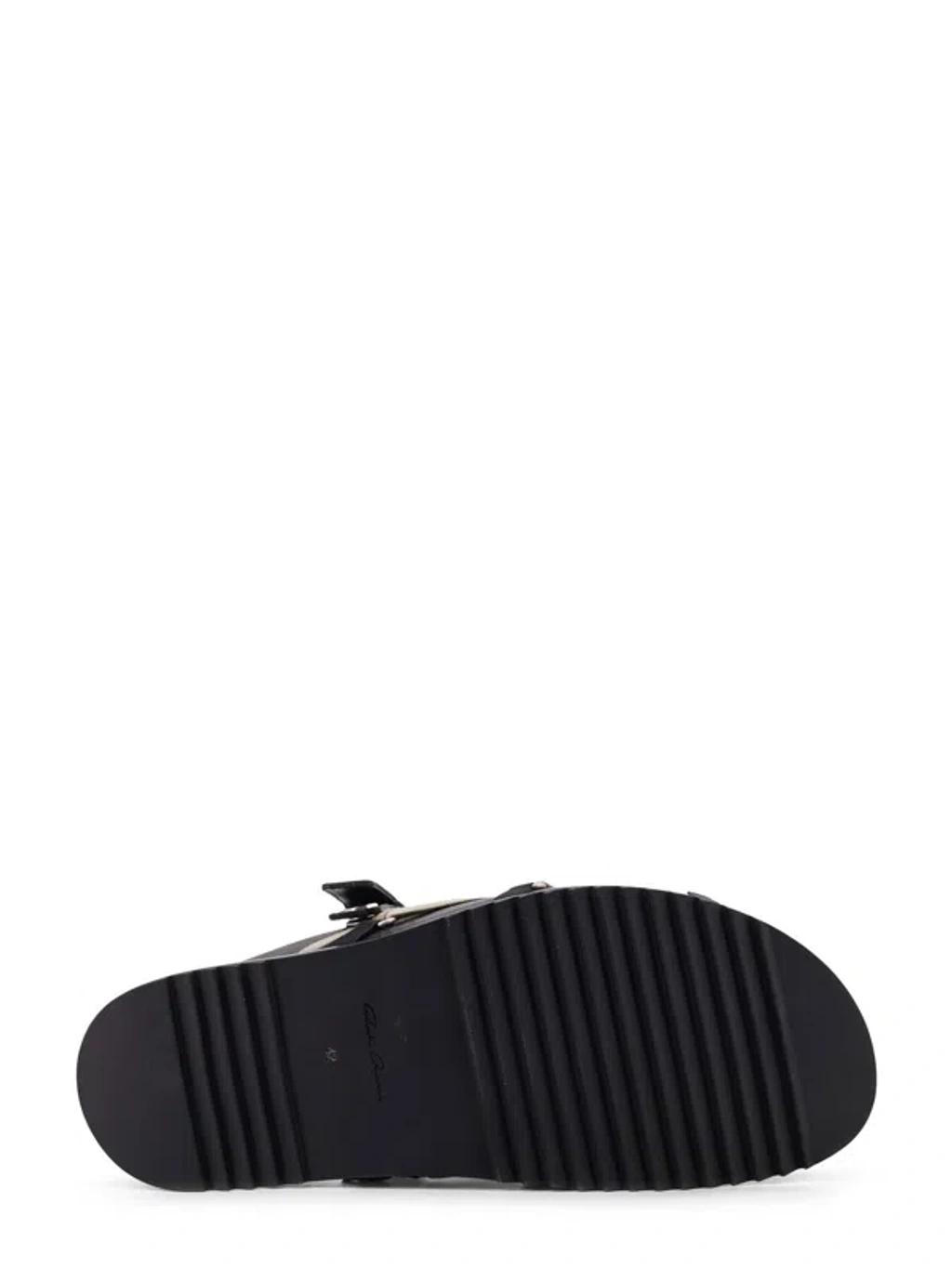 RICK OWENS Leather Loafers With Crisscross Detail In Black Product Image