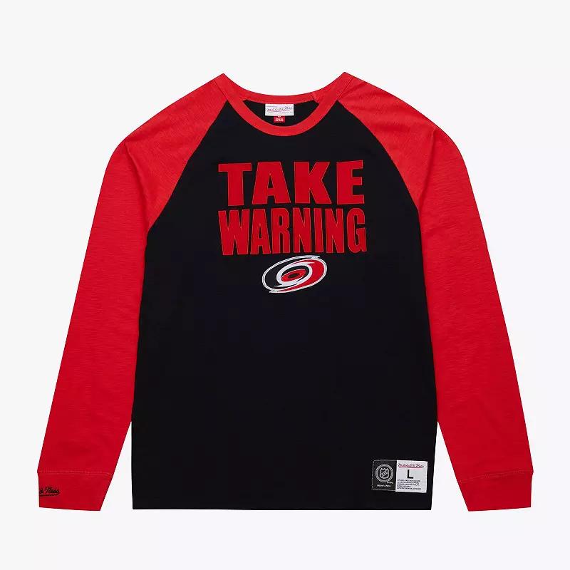 Men's Mitchell & Ness  Black/Red Carolina Hurricanes Legendary Slub Raglan Long Sleeve T-Shirt, Size: Small Product Image