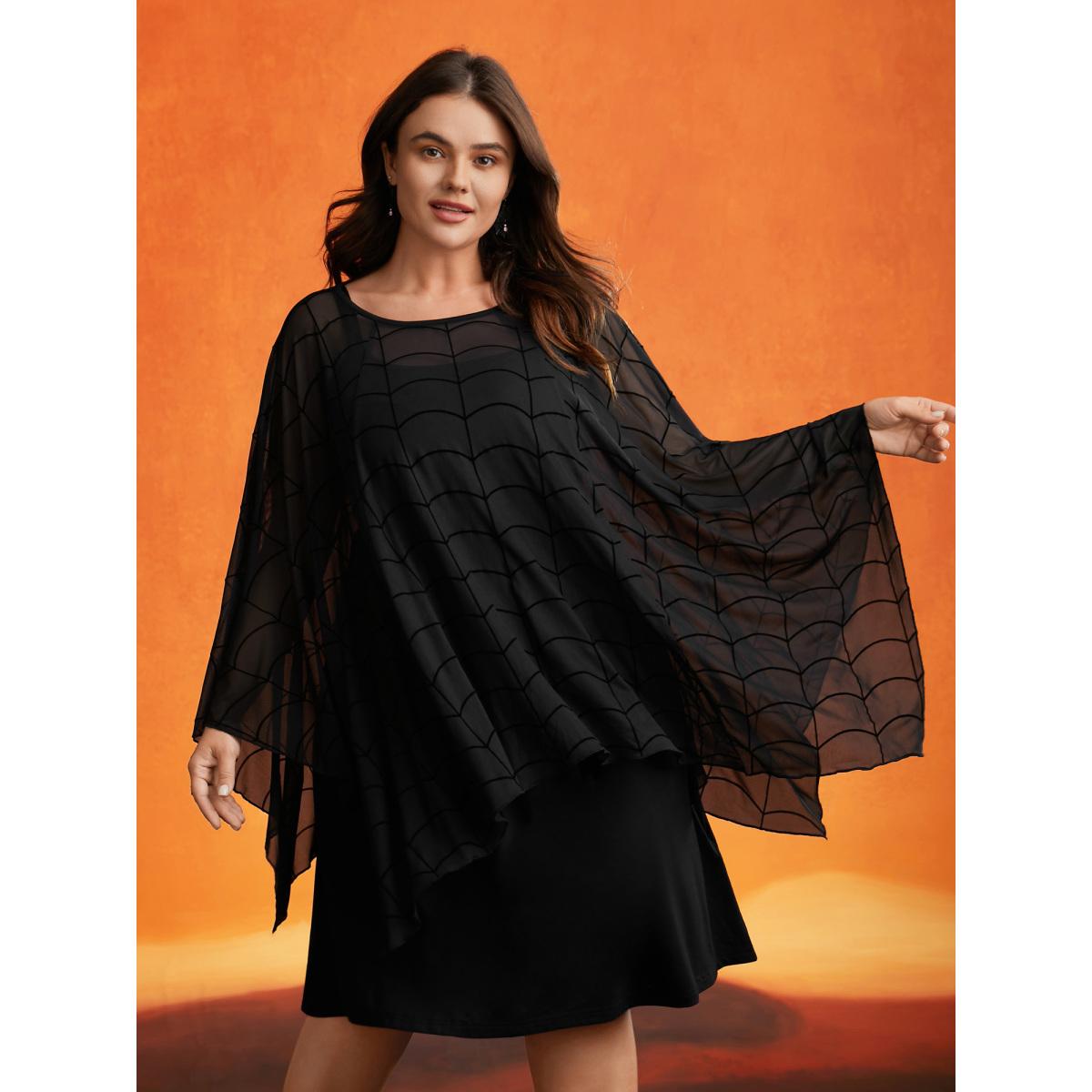 Plus Size Spider Web Textured Two-Piece Tank Style Dress Black Women Cocktail Texture Party Curvy Bloomchic 18-20/2X Product Image