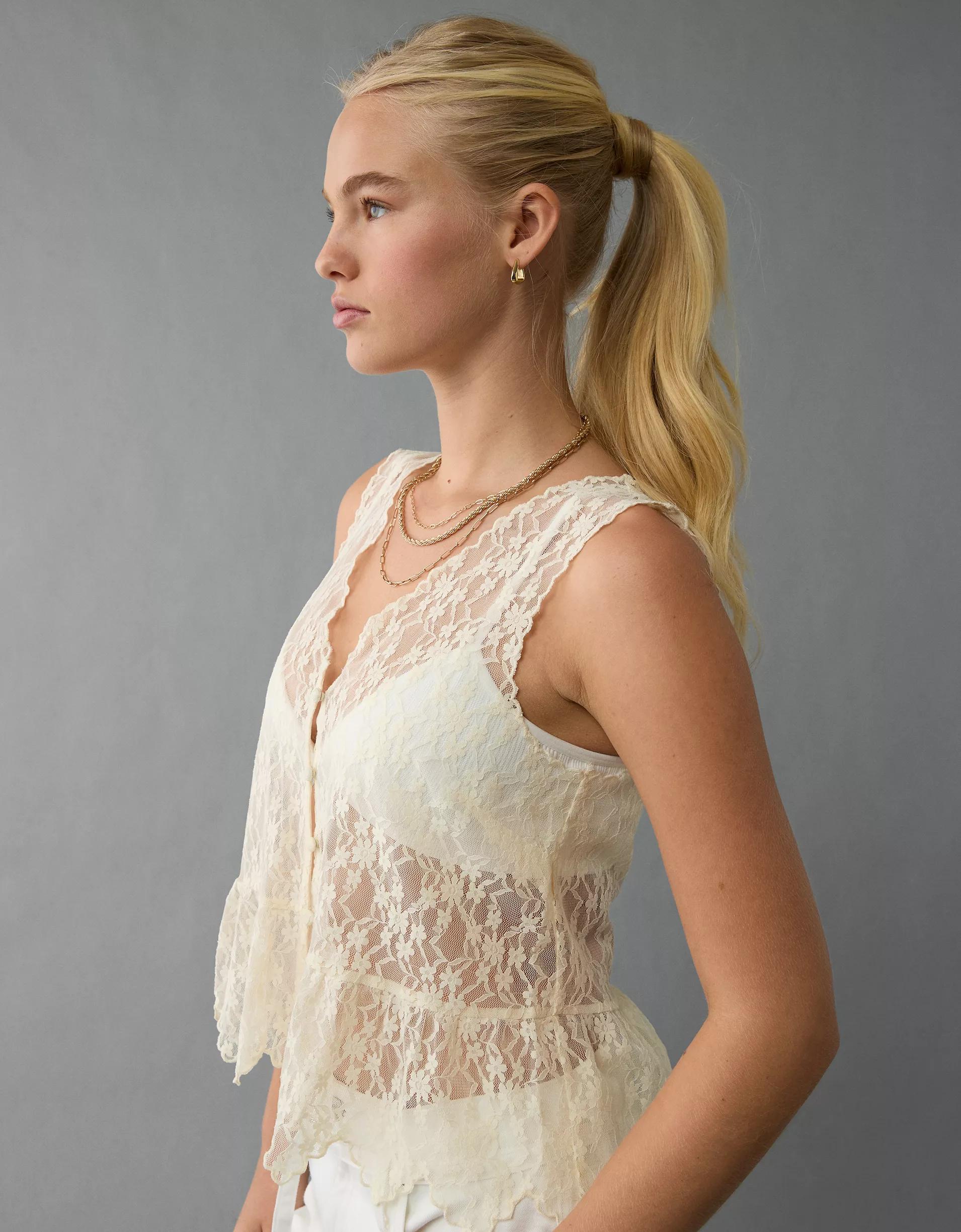 AE Lace Button-Up Vest Product Image