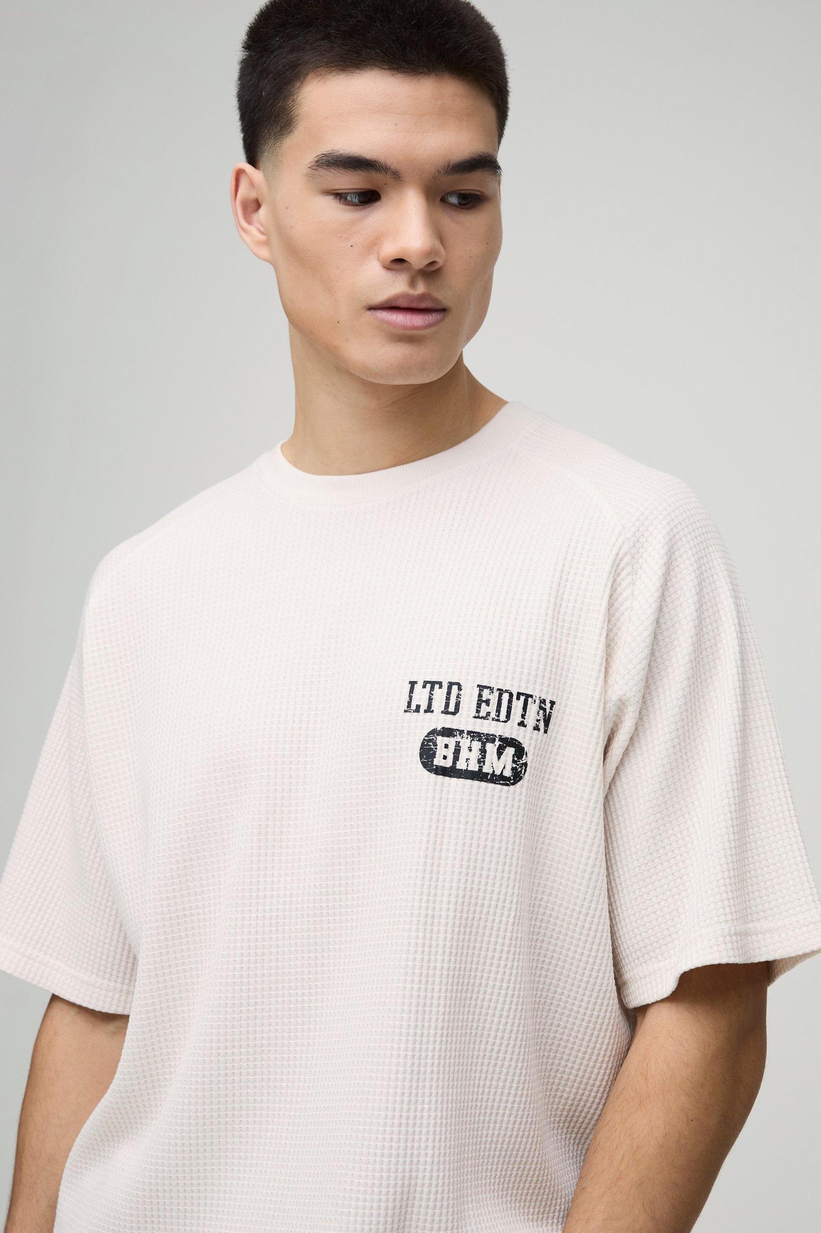 Oversized Raglan Waffle Print T-Shirt | boohooMAN USA Product Image