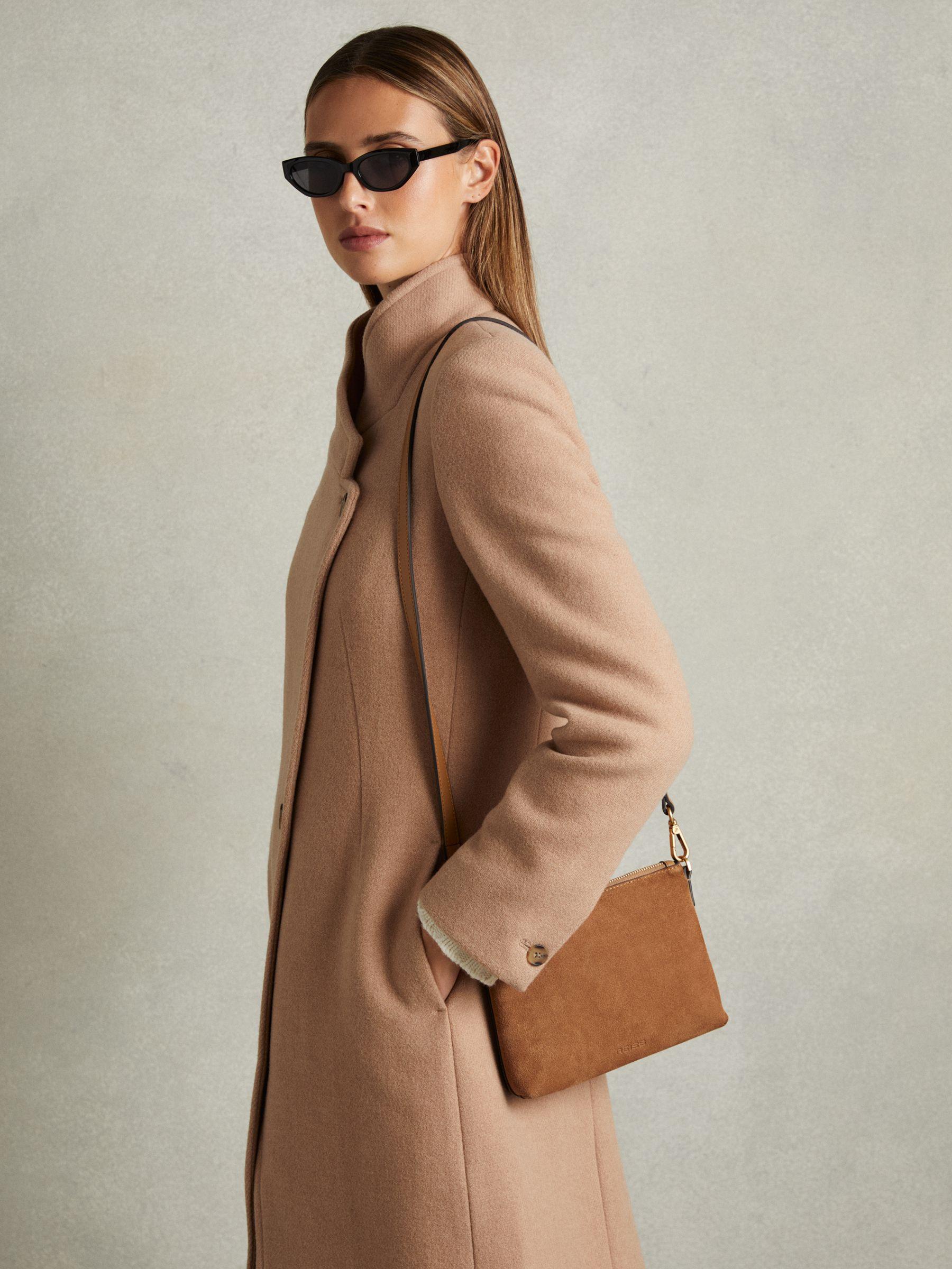 Leather and Suede Double-Strap Bag in Tan Product Image