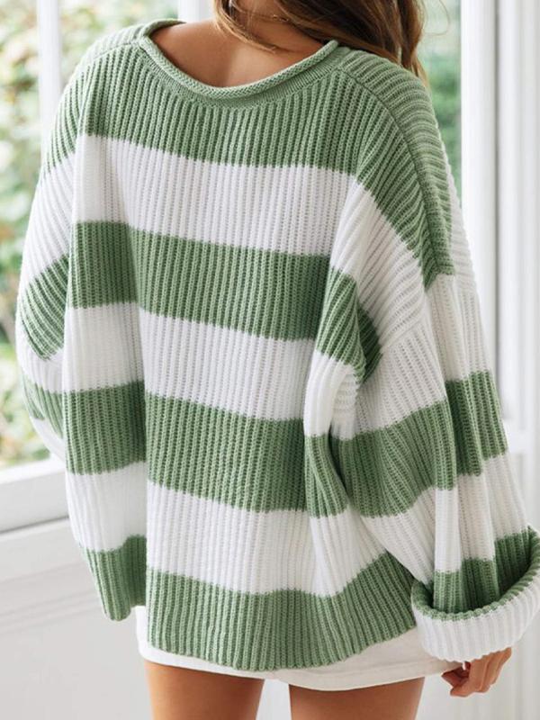 Casual Rib Stripe Baggy Knit Sweater Product Image