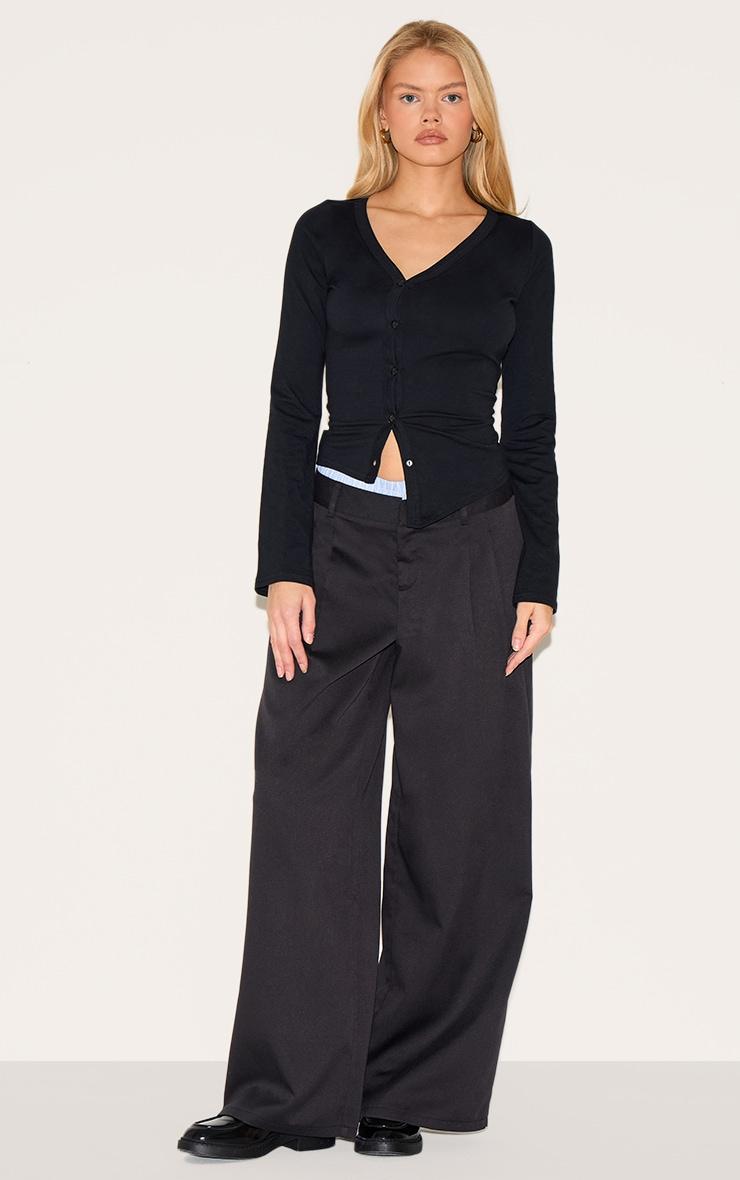 Black Asymmetric Button Down Detail Long Sleeve Top Product Image