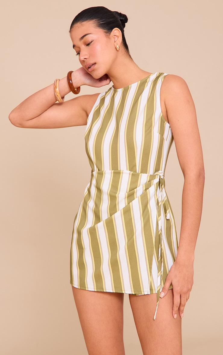 Sage Stripe Wrap Front Romper Product Image