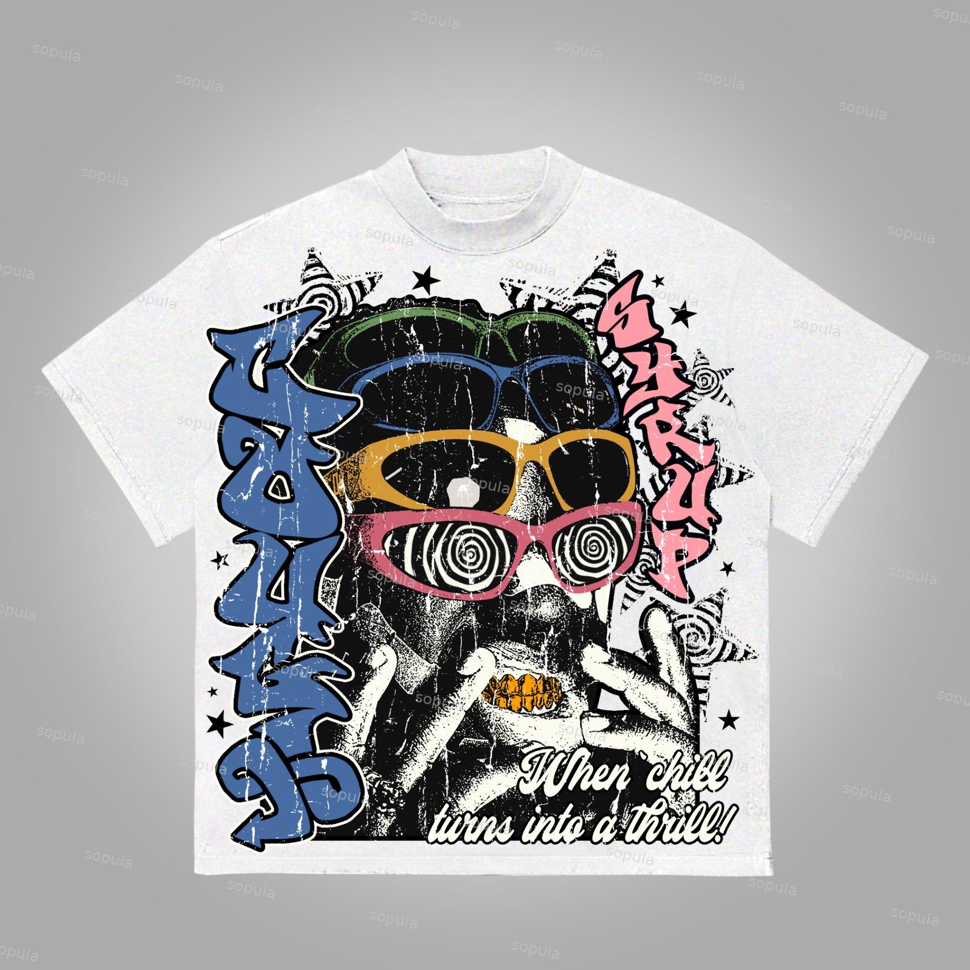 Sopula Cough Syrup Psychedelic Reality Vintage Graphics Cotton T-Shirt Product Image