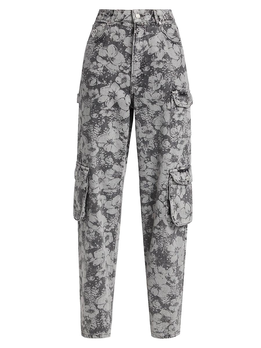 Womens Floral Denim Cargo Trousers Product Image