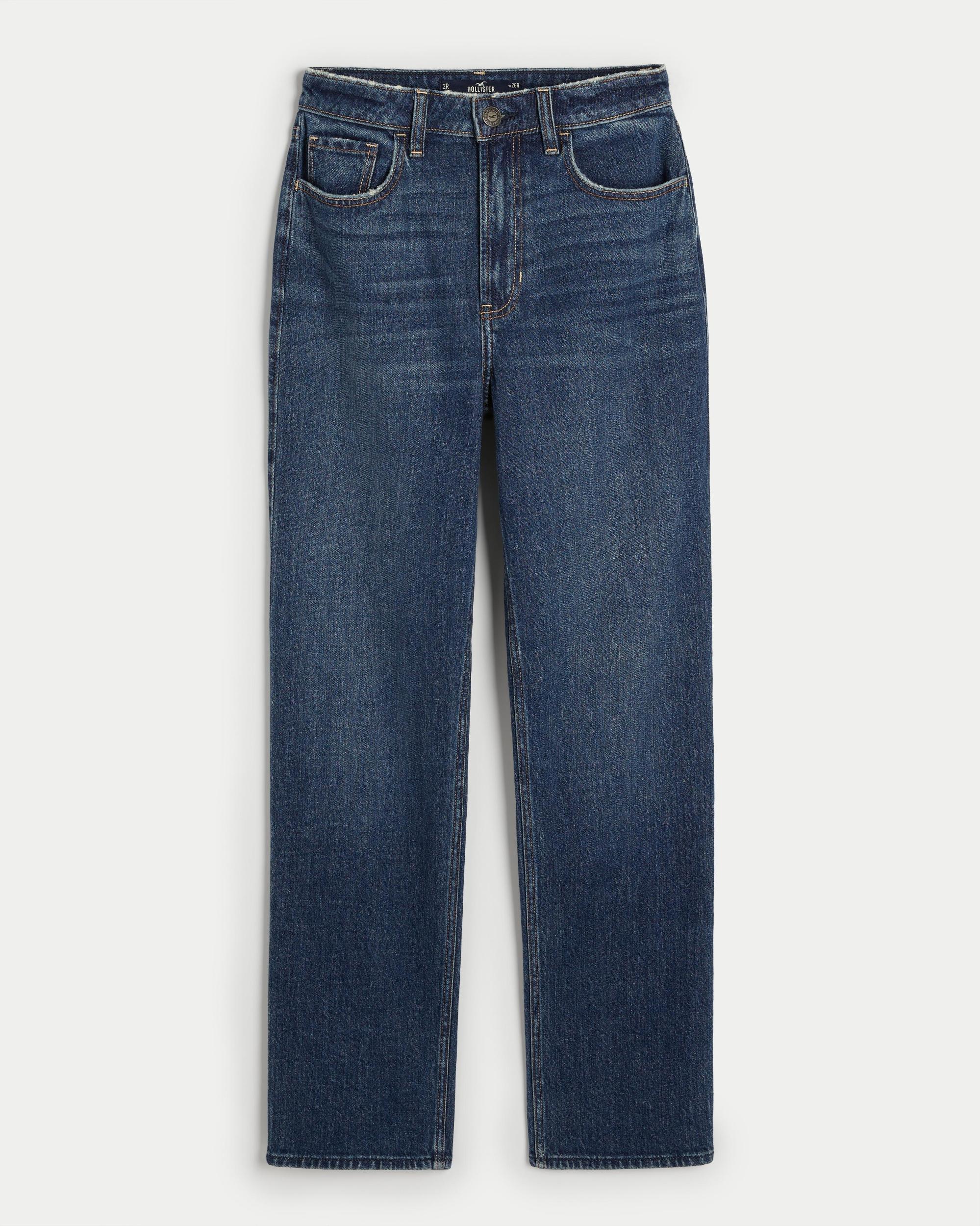Ultra High-Rise Distressed Medium Wash 90s Straight Jeans Product Image