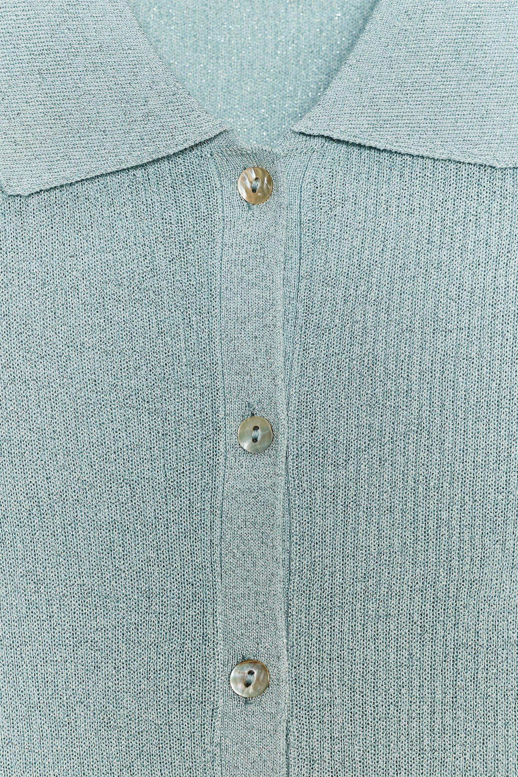 METALLIC THREAD KNIT POLO TOP Product Image