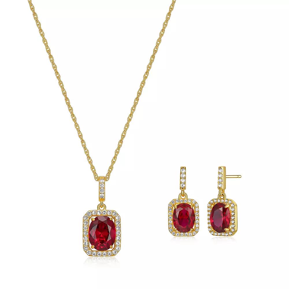 18k Gold over Silver Birthstone Drop Earrings & Pendant Necklace Set, Women's, Size: 18", Created Red July Product Image