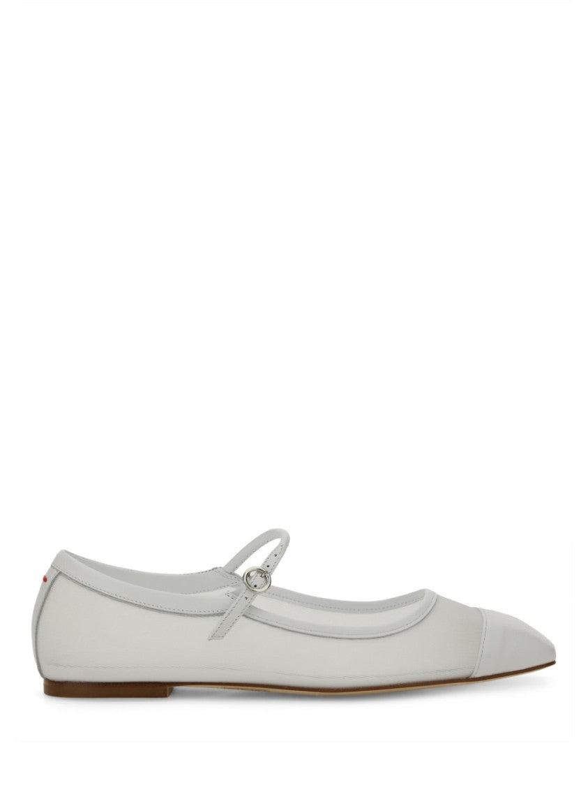 AEYDE Round Toe Ballerina Shoes With Contrast Piping In White Product Image