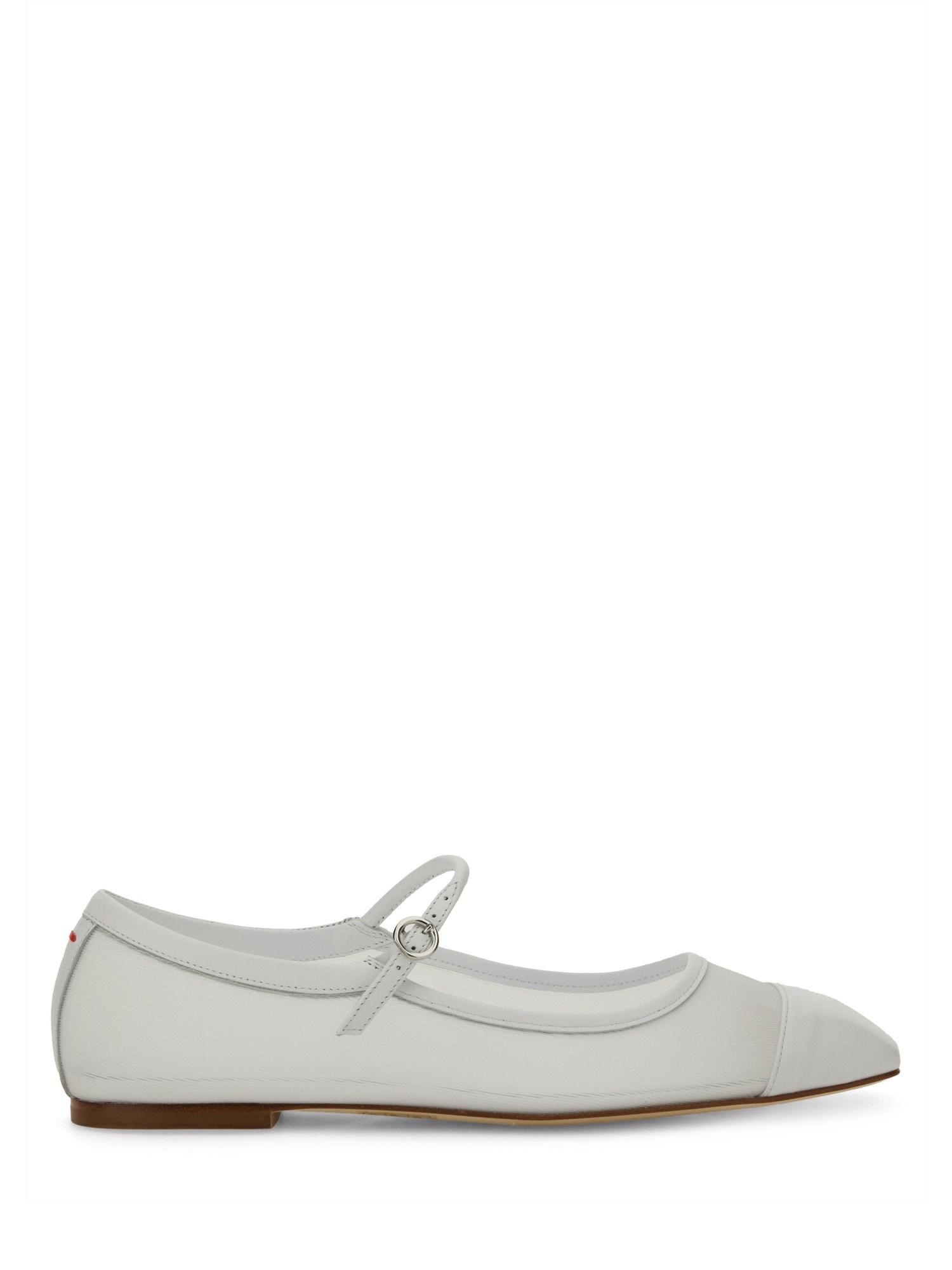 AEYDE Round Toe Ballerina Shoes With Contrast Piping In White Product Image