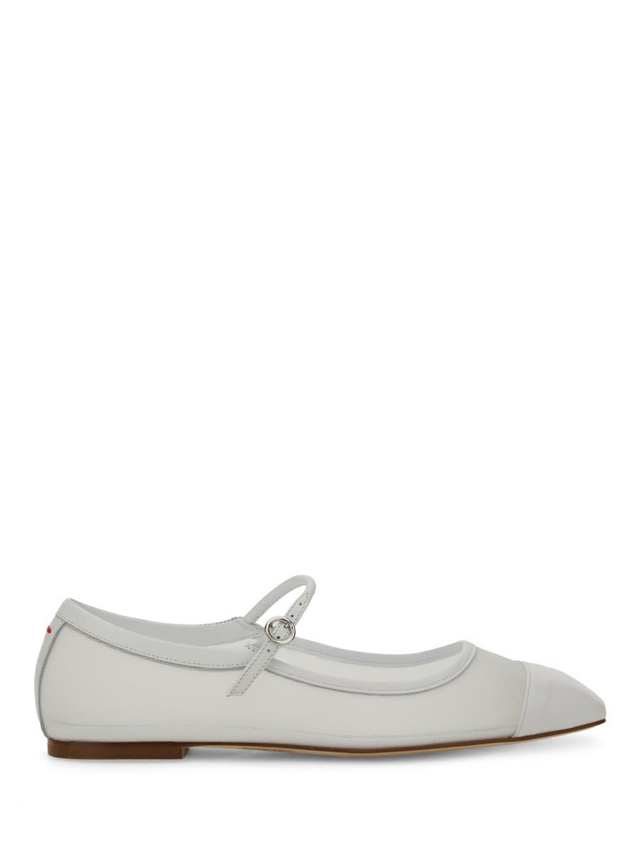 AEYDE Round Toe Ballerina Shoes With Contrast Piping In White Product Image