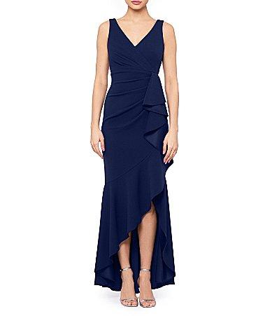 Betsy  Adam Sleeveless V-Neck Spiral Ruffle Cascade Gown Product Image