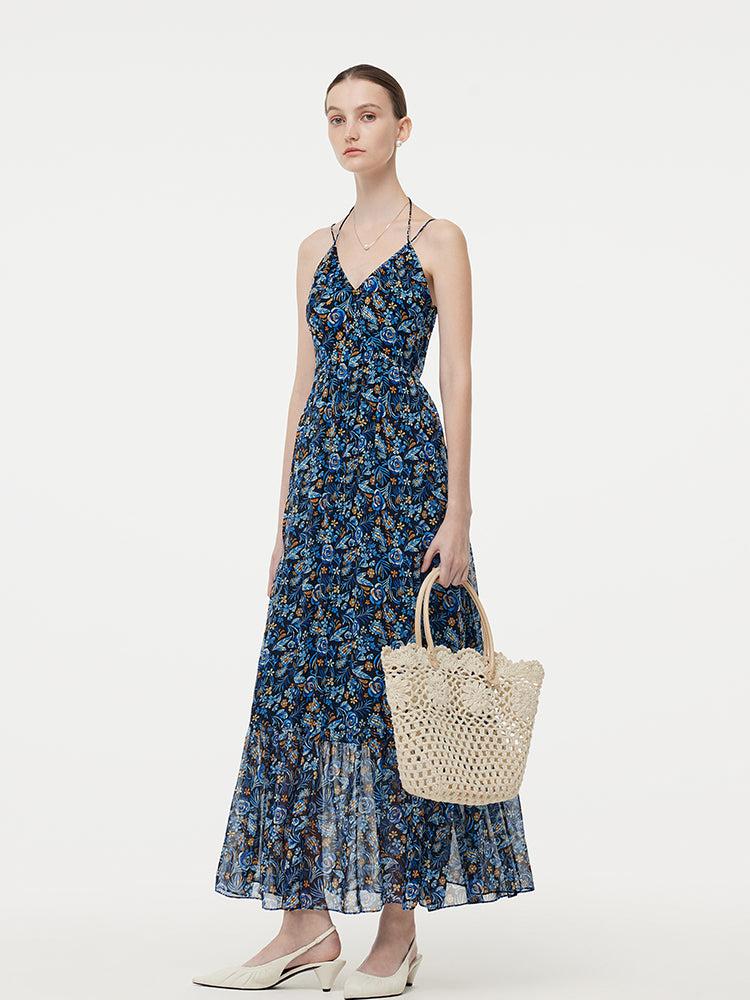 10MM Mulberry Silk Halterneck Slip Maxi Dress With Detachable Chest Pa Product Image