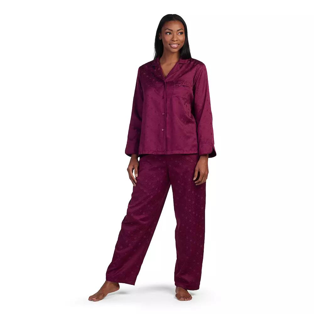 Women's Miss Elaine Essentials Brushed Back Satin Pajama Top & Pajama Bottoms Set,  Product Image