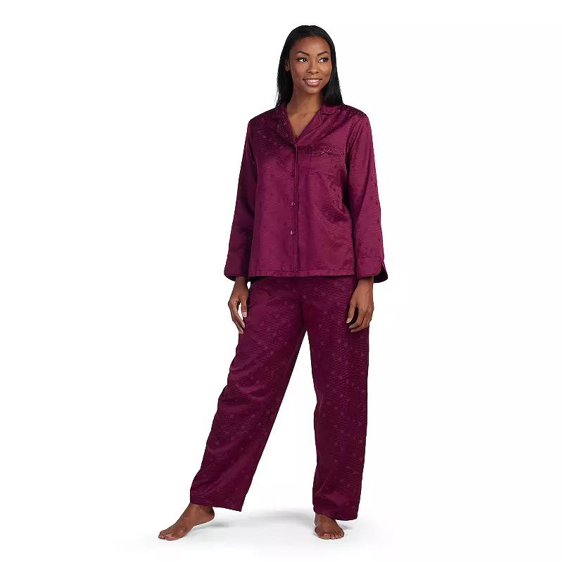 Women's Miss Elaine Essentials Brushed Back Satin Pajama Top & Pajama Bottoms Set,  Product Image
