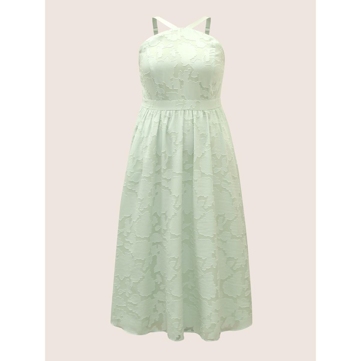 Plus Size Abstract Textured Shirred Pocket Dress LightGreen Women Formal Non Non Sleeveless Curvy BloomChic 26/4X Product Image