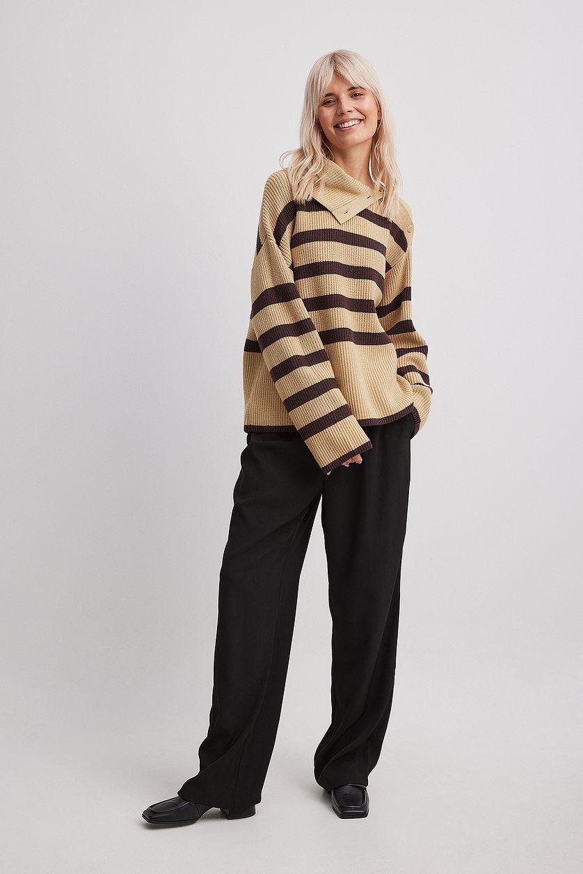 Striped Knitted Turtleneck Sweater Product Image