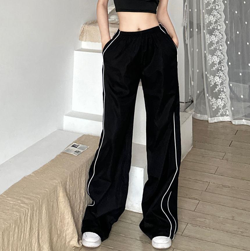High Waist Striped Loose-Fit Wide-Leg Sweatpants Product Image