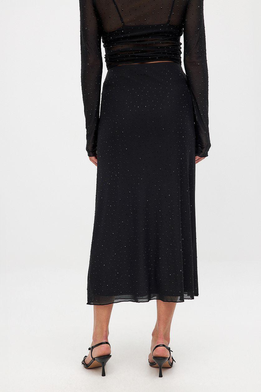 Rhinestone Mesh Midi Skirt Product Image