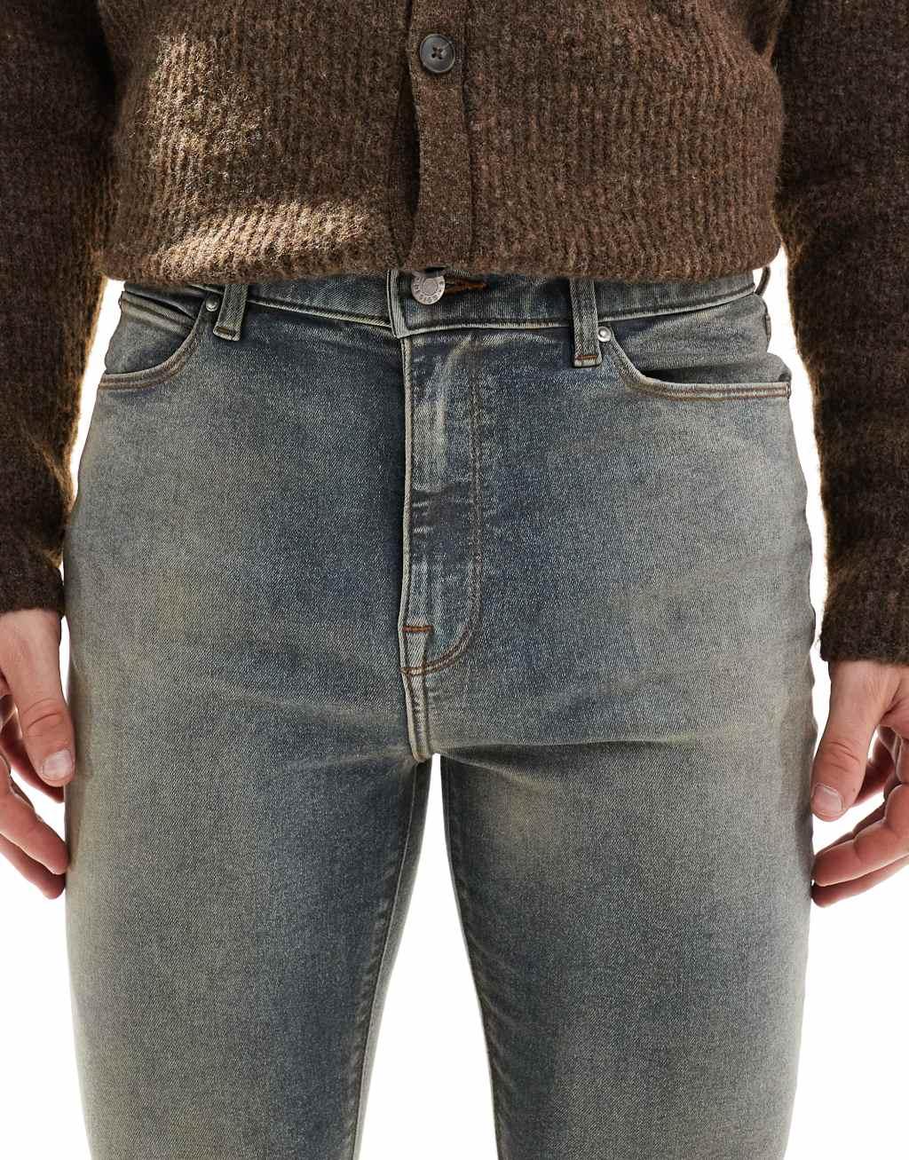 ASOS DESIGN spray on jeans with power stretch in tinted dark wash blue  Product Image