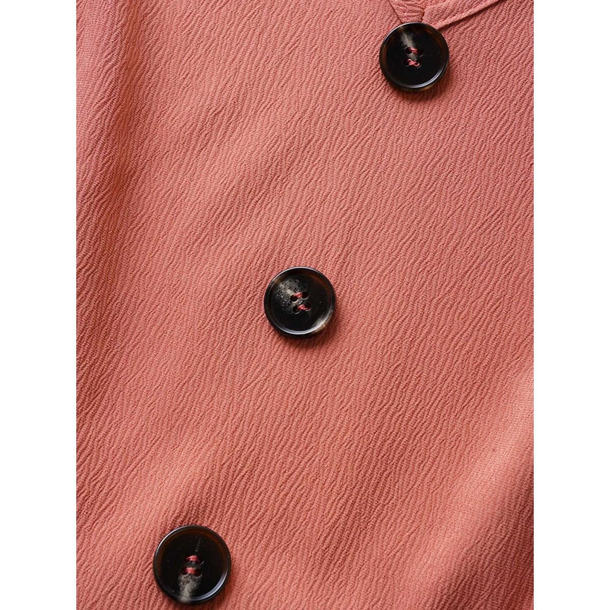 Plus Size Deep V Neck Ruffles Button Detail Gathered Tank Top Women Coral Casual Texture Deep V-neck Everyday Tank Tops Camis BloomChic 22-24/3X Product Image