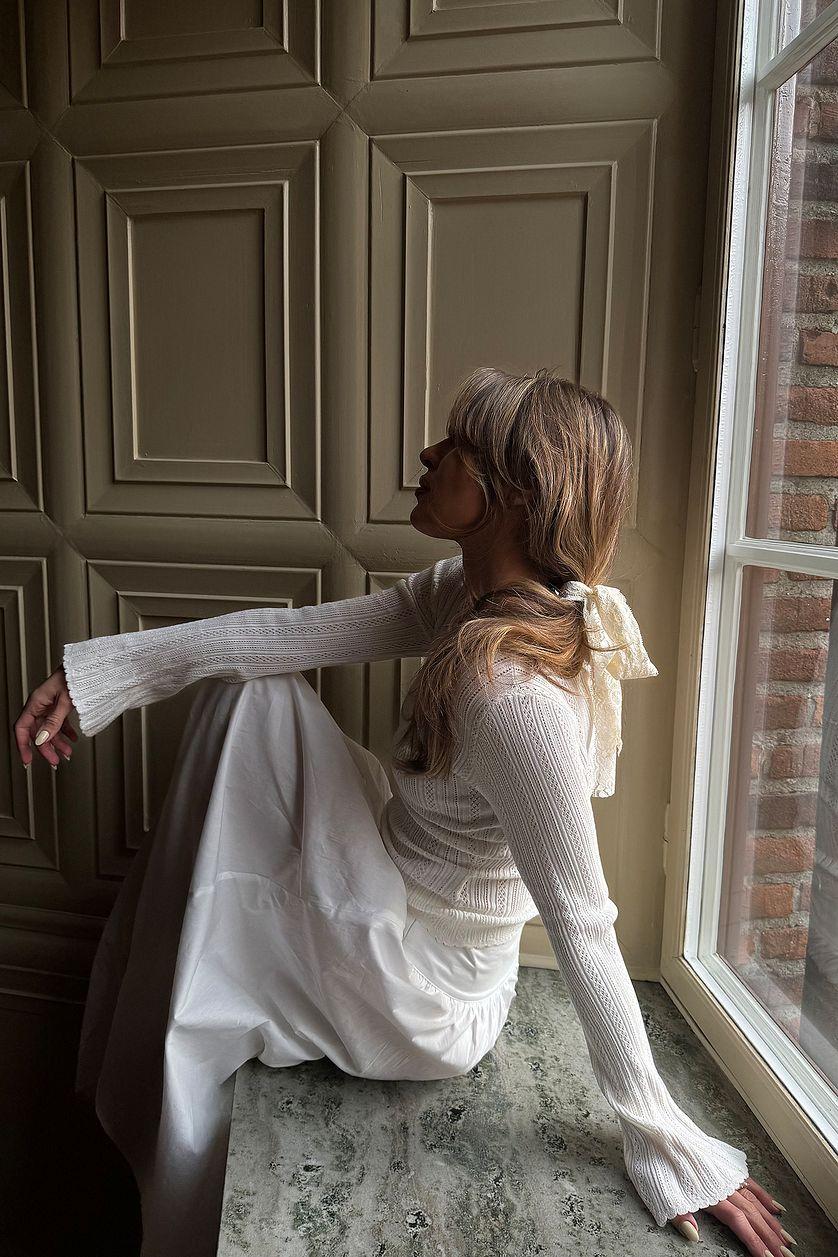 Knitted Pointelle Long Sleeve Top Product Image