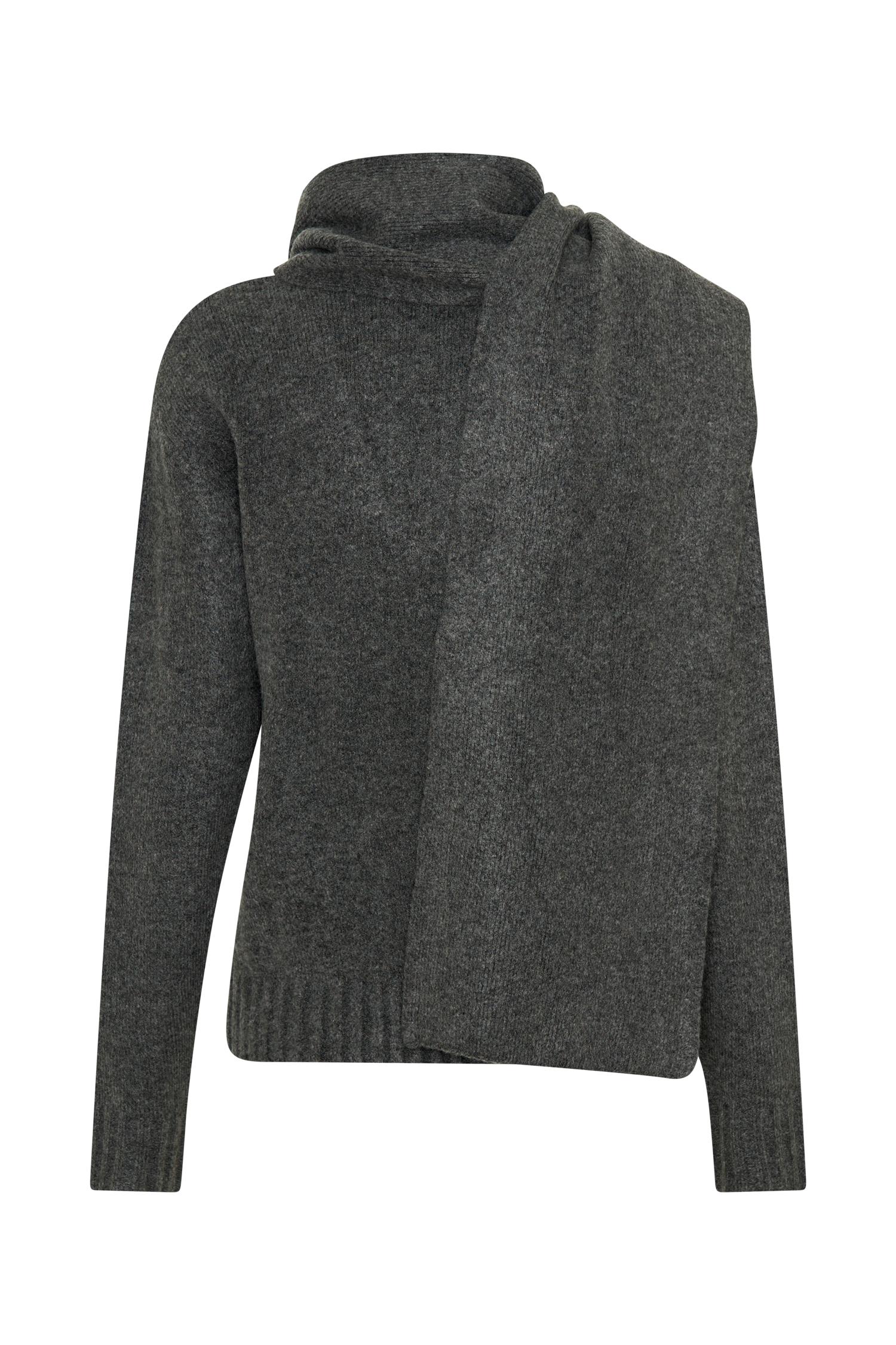 Ella V Neck Knit Jumper With Scarf - Charcoal Marle Product Image
