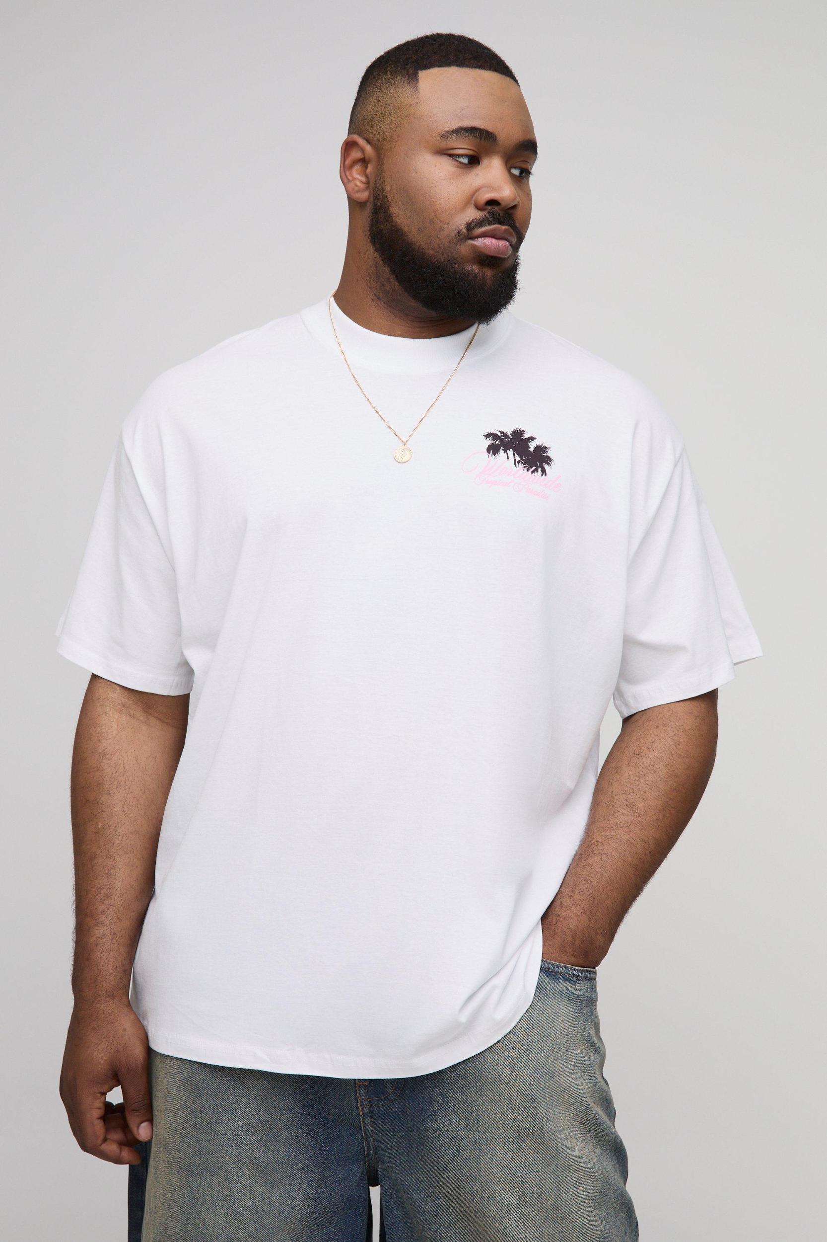 Plus Oversized Tropical Paradise Palm Printed T-Shirt | boohooMAN USA Product Image