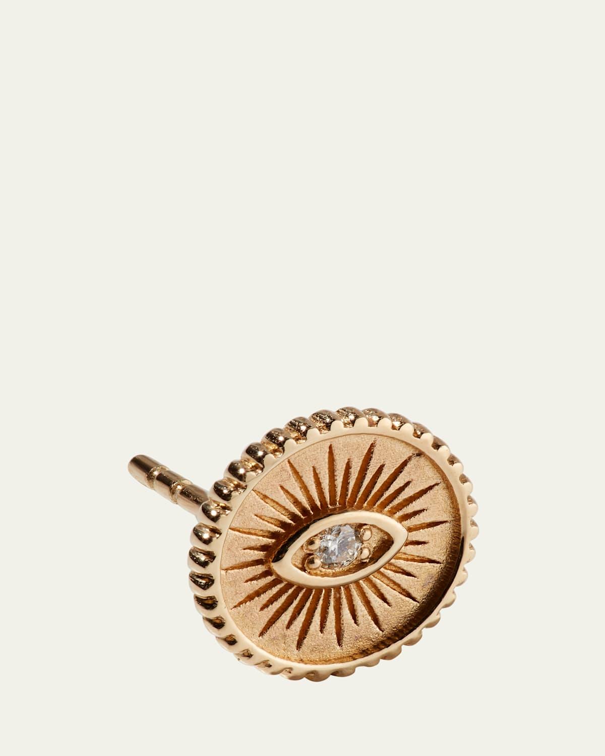 Womens 14K & Diamond Eye Single Coin Stud Earring Product Image