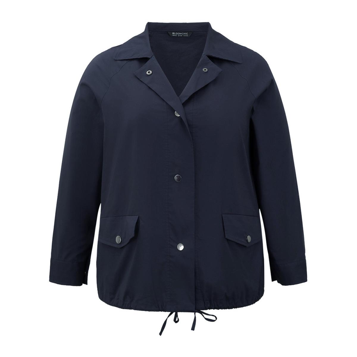 Plus Size Cotton Button Fly Drawstring Hem Coat Women Indigo Casual Plain Ladies Everyday Winter Coats BloomChic 28/5X Product Image
