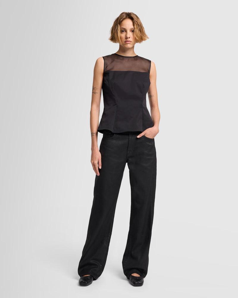 Sleeveless Sheer Organza Yoke Top Product Image