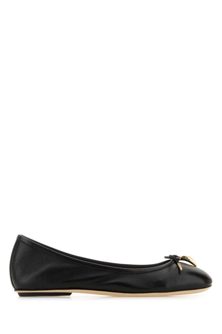 CHLOÉ Bow Detail Round Toe Flat Sole Ballerina Shoes In Black Product Image