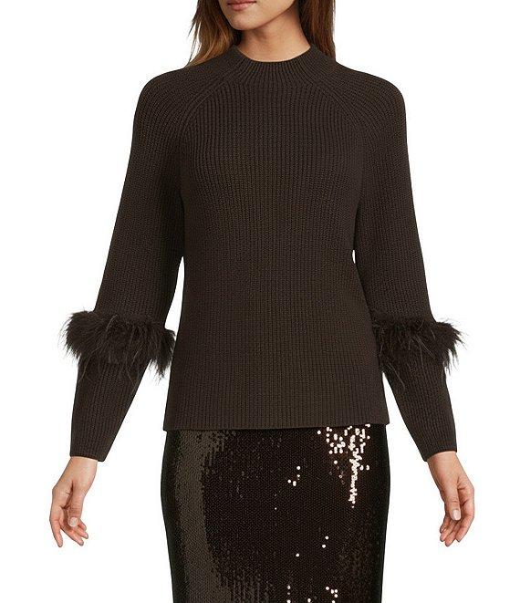 Antonio Melani Tilly Wool Blend Mock Neckline Ostrich Feather Trim Sweater Product Image