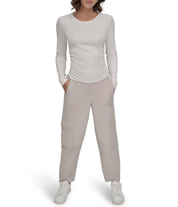 DKNY Sport by Donna Karen Platinum Ribbed Crew Neck Long Sleeve Side Ruching Top Product Image