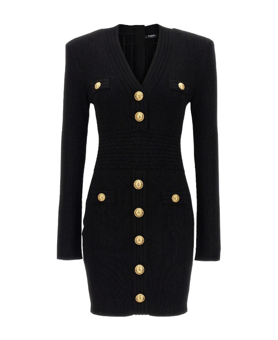 BALMAIN Mini Black Dress With Golden Buttons In Stretch Viscose Woman In Opa Noir Product Image