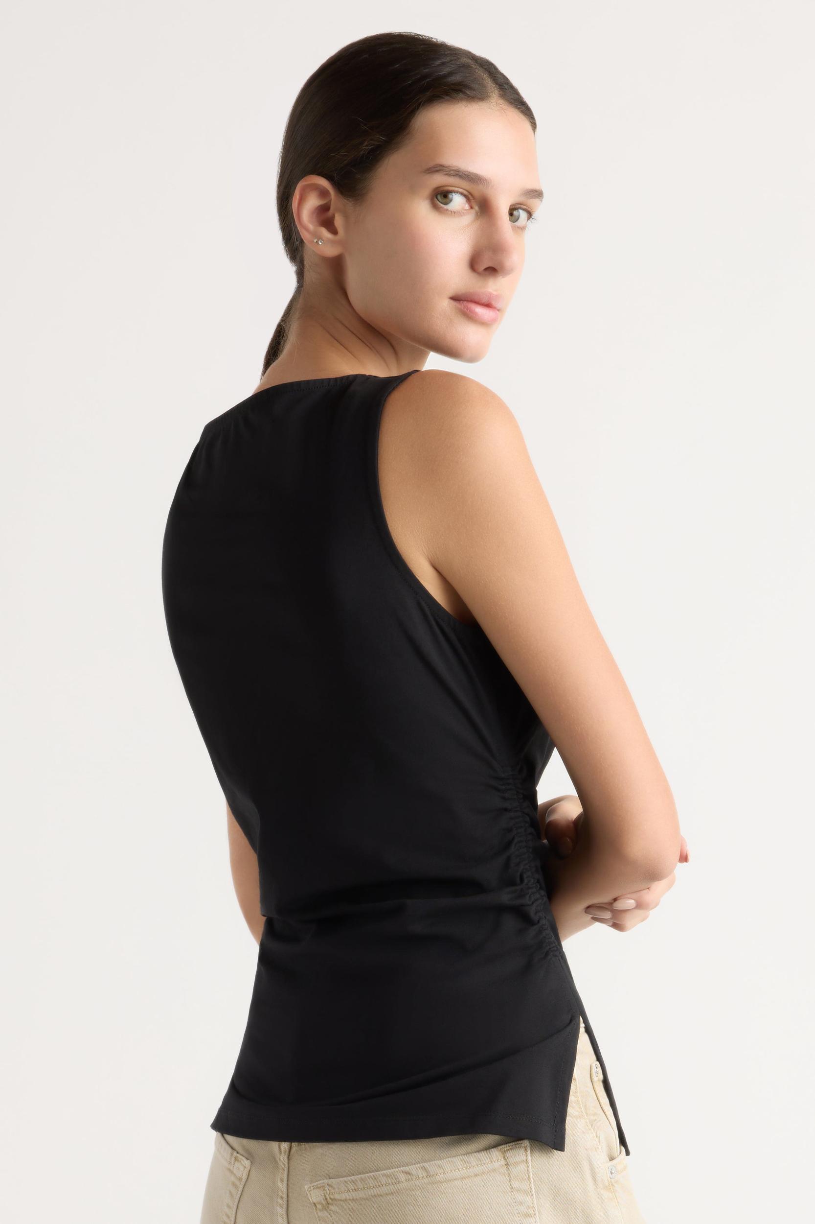 Josie Shirred-Side Cowl-Neck Tee Product Image