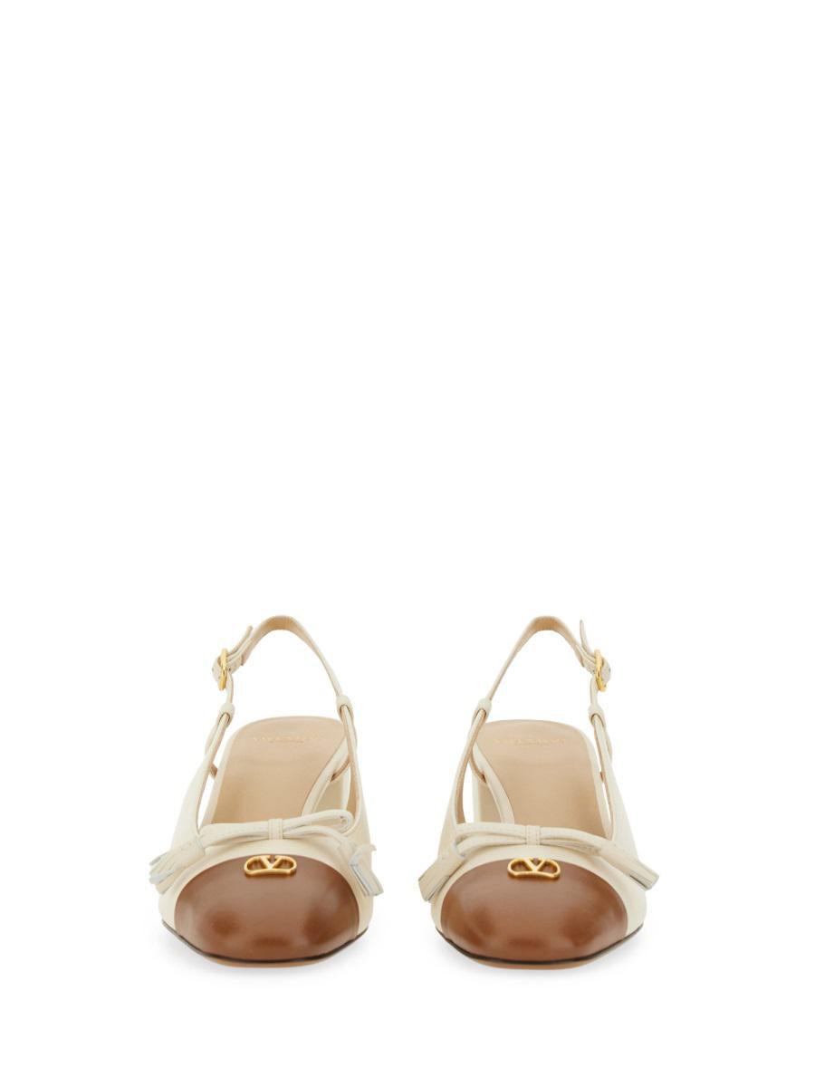 VALENTINO GARAVANI Leather Vlogo Signature Pumps With Slingback Strap In Neutral Product Image