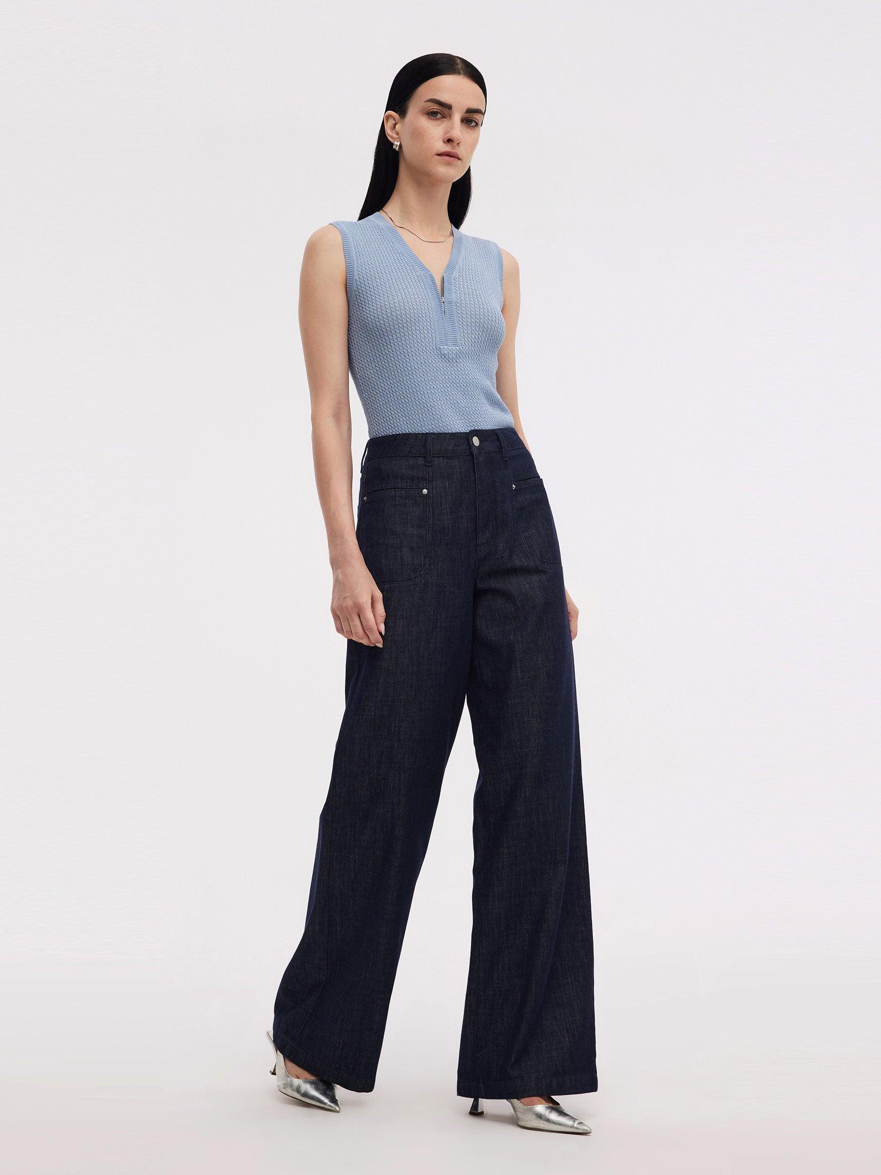 100% Cotton Denim Women Straight Leg Jeans Product Image